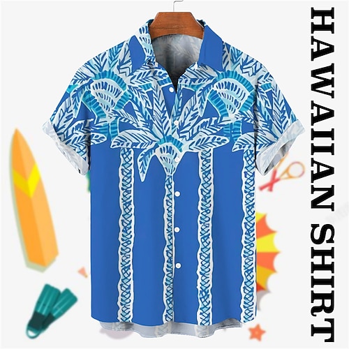 

Men's Shirt Summer Hawaiian Shirt Floral Graphic Prints Turndown Royal Blue Blue Street Casual Short Sleeves Button-Down Print Clothing Apparel Tropical Fashion Hawaiian Designer