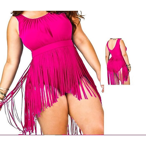 

Women's Swimwear Tankini 2 Piece Normal Swimsuit Tassel Fringe 2 Piece Solid Color Black Red Blue Rose Red Tank Top Bathing Suits Sports Summer