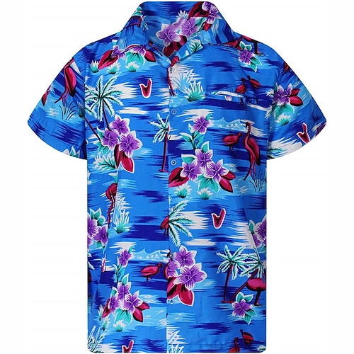 

Men's Shirt Summer Hawaiian Shirt Floral Flamingo Graphic Prints Turndown Blue Outdoor Street Short Sleeves Button-Down Print Clothing Apparel Tropical Fashion Hawaiian Designer