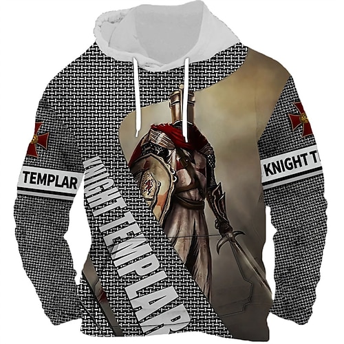 

Men's Pullover Hoodie Sweatshirt Dark Gray Gray Hooded Templar Cross Graphic Prints Print Daily Sports 3D Print Basic Streetwear Designer Spring Fall Clothing Apparel Hoodies Sweatshirts