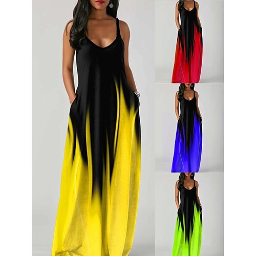 

Robe casual Robe d'été Robe à enfiler Femme robe longue Dégradé de Couleur Casual Moderne Extérieur du quotidien Vacances Poche Imprimer Sans Manches A Bretelles Robe Standard Noir Jaune Bleu