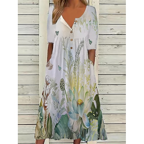 

Per donna Vestito casual Abito estivo Abito stampato A foglia Floreale Pulsante Tasche A V Vestito longuette Attivo Di tendenza Esterno Giornaliero Manica corta Morbido Blu Verde scuro Verde