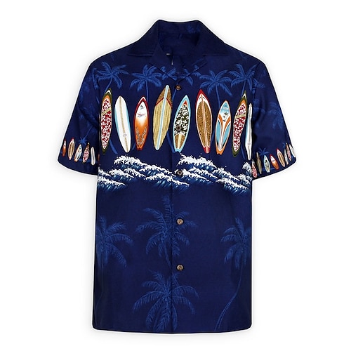 

Men's Shirt Summer Hawaiian Shirt Coconut Tree Graphic Prints Surfboard Turndown Black Blue Casual Holiday Short Sleeve Button-Down Print Clothing Apparel Tropical Fashion Hawaiian Soft