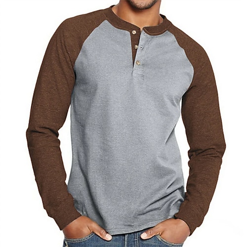 

Herre T-shirt Henley-skjorte Farveblok Raglan ærme Henley Gade Ferierejse Langærmet Tøj Designer Basale Moderne Moderne