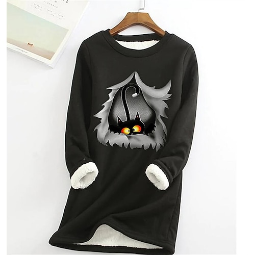 

Con animale Gatto Pullover Girocollo Foderato in sherpa Felpa in pile Manga Grafica Felpa con cappuccio Per Per donna Per adulto Stampa a caldo 100% poliestere