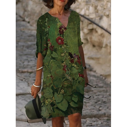 

Per donna Vestito casual Vestito a trapezio Abito stampato Floreale Stampa A V Vestito longuette Attivo Di tendenza Esterno Giornaliero Mezza manica Standard Verde Estate Primavera S M L XL XXL