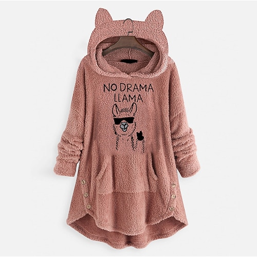 

Inspired by Animal alpaca Sweatshirt Cat Ear Fleece Hoodie Anime Pront Pocket Teddy Plain Button Hoodie For Women's Adults' Hot Stamping Flannel Casual Daily