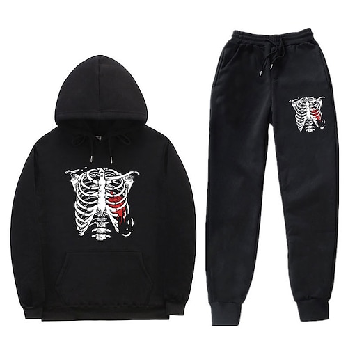 

Men's Tracksuit Sweatsuit Jogging Suits Wine Red Black Yellow Blue Dark Green Hooded Skeleton Pocket 2 Piece Print Sports Outdoor Daily Cotton Streetwear Cool Casual Fall Winter Clothing Apparel