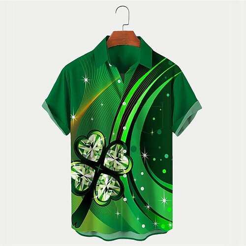

Men's Shirt Summer Hawaiian Shirt Cat Graphic Prints Clover Turndown Dark Green Green Outdoor Street Short Sleeves Button-Down Print Clothing Apparel Tropical Fashion Hawaiian Designer