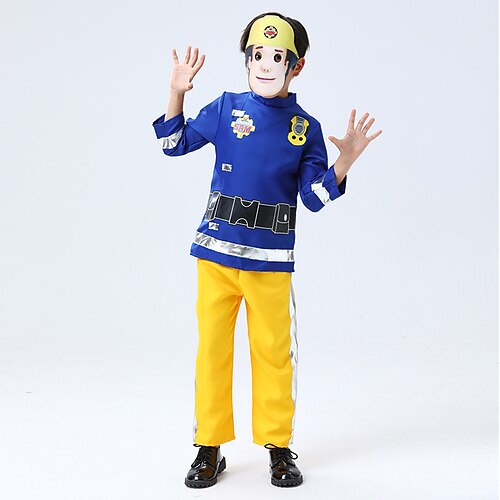 

Fireman Sam Cosplay Costume Outfits Boys Movie Cosplay Cosplay Halloween Blue Top Pants Mask Halloween Carnival Masquerade Polyester World Book Day Costumes