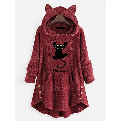 

Inspired by Animal Cat Sweatshirt Cat Ear Fleece Hoodie Anime Pront Pocket Teddy Plain Button Hoodie For Women's Adults' Hot Stamping Flannel Casual Daily