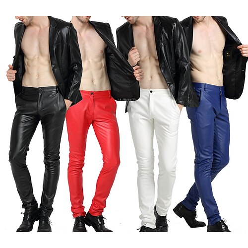 Men's Trousers Faux Leather Pants Casual Pants Pocket Straight Leg