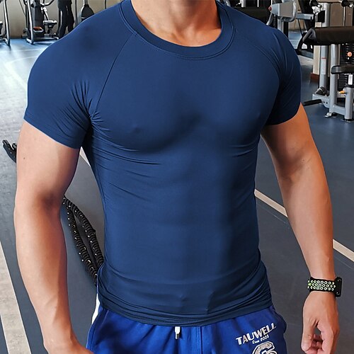 

Herre Kompressions Trøje Løbe-T-shirt Kortærmet Baselag Atletisk atletiktøj Spandex Åndbart Hurtigtørrende Blød Løb Løbe Træning Sportstøj Sportstøj Ensfarvet Sort Hvid Mørk Marineblå