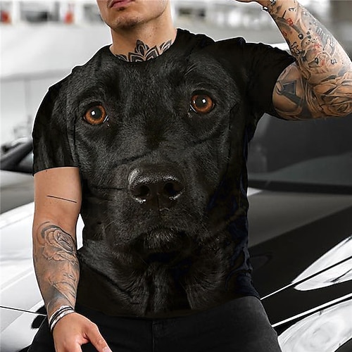 

Herre T skjorte T-skjorter Grafisk Dyr Hund Crew-hals Klær 3D-utskrift utendørs Avslappet Kortermet Trykt mønster Årgang Mote Designer