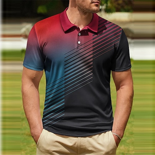 

Herre POLO T-skjorte Golf skjorte Gradert Grafiske trykk Geometri Aftæpning Svart og Rød Sea Blue Svart Hvit Gul utendørs Gate Kort Erme Knapp ned Trykt mønster Klær Mote Designer Fritid Myk