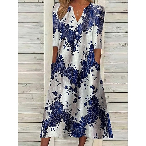 

Per donna Vestito casual Vestito a trapezio Abito stampato Floreale Tasche Stampa A V Vestito longuette Attivo Di tendenza Esterno Giornaliero Mezza manica Morbido Nero Rosa Blu marino Estate