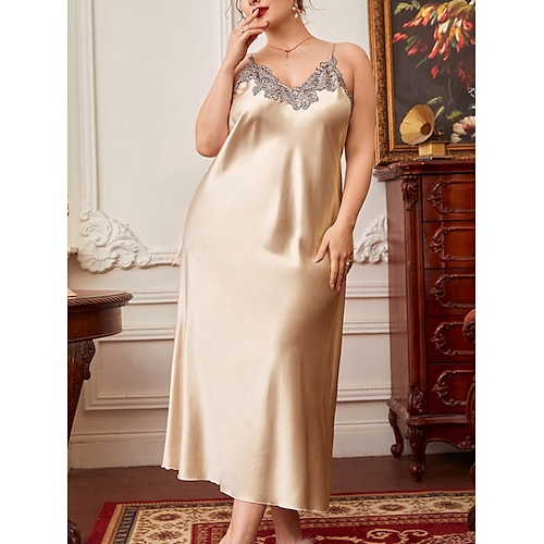 

Per donna Abito in raso Vestito a trapezio Abito lungo Abito lungo Essenziale Informale Pizzo Schiena scoperta Tinta unita cinghie Interni Casual Champagne 2023 Estate Primavera XL XXL 3XL 4XL