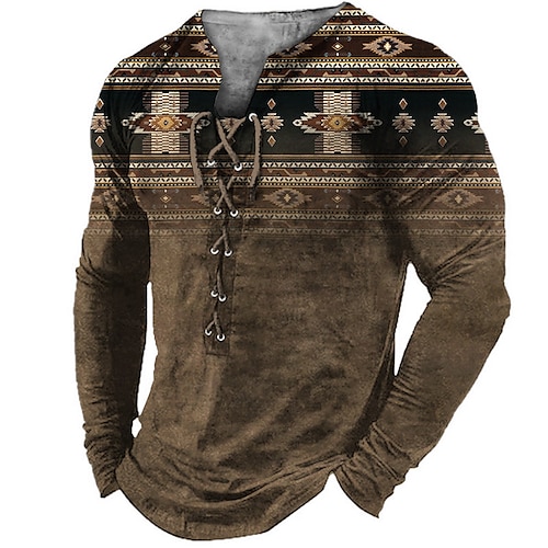 

Per uomo maglietta Magliette Pop art Stile Boho Colletto Abbigliamento Stampa 3D Informale Giornaliero Manica lunga Lacci Stampa Di tendenza Originale Comodo