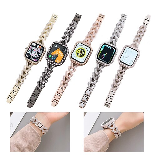 

Smart Watch Band with Case Compatible with Apple iWatch 38/40/41mm 42/44/45/49mm Ultra Series 8 7 6 5 4 3 2 1 SE Jewelry Bracelet for iWatch Smartwatch Strap Wristband Stainless Steel Luxury