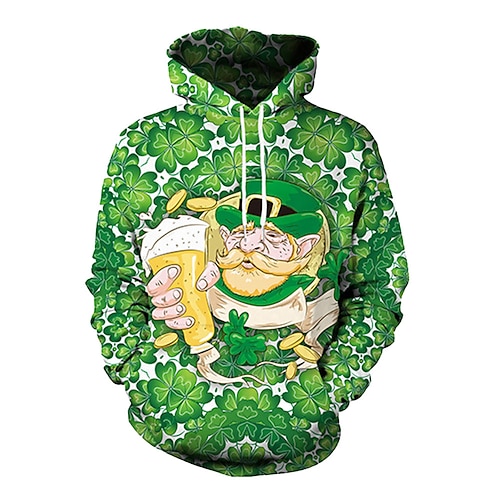 

St. Patrick's Day Shamrock Irish Hoodie Anime Front Pocket Graphic Hoodie For Men's Women's Unisex Adults' 3D Print 100% Polyester Casual Daily