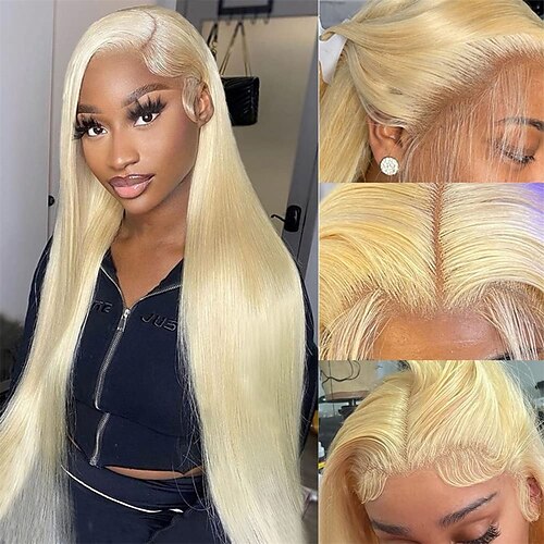 

613 blonde front paryk menneskehår 13x4 lige blonde blonder front parykker menneskehår færdigplukket 26 tommer 613 hd blonde frontal paryk 150% tæthed lige menneskehår parykker til sorte kvinder