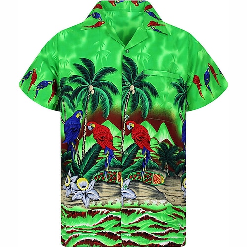 

Men's Shirt Summer Hawaiian Shirt Coconut Tree Graphic Prints Parrot Beach Turndown Green Casual Going out Short Sleeves Button-Down Print Clothing Apparel Tropical Hawaiian Designer Casual