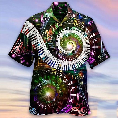 

Homme Chemise Chemise hawaïenne Imprimés Photos Musique Piano Col rabattu Violet Casual Vacances Manche Courte Bouton bas Imprimer Vêtement Tenue Tropique Mode Hawaïen Flexible