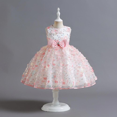 

Bambino (1-4 anni) Da ragazza Vestito da festa Tinta unica Abito in tulle Al ginocchio Vestito Prestazioni Nodo della cravatta Girocollo Senza maniche Adorabile Vestito 3-7 anni Primavera Rosa Azzurro