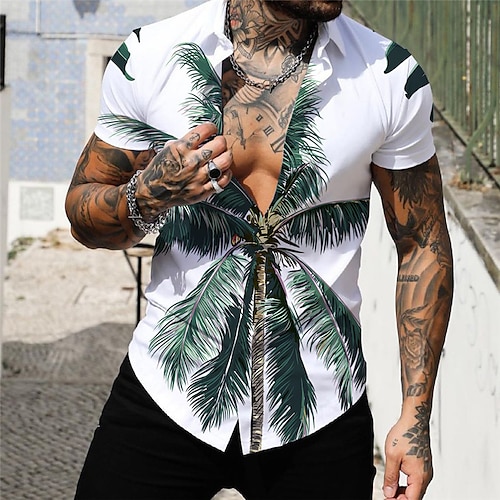 

Homens Camisa Social Camisa havaiana Coqueiro Estampas Abstratas Aberto para a Lateral Branco Verde Claro Azul Verde Rua Casual Manga Curta Botão para baixo Imprimir Roupa Tropical Moda Havaiana