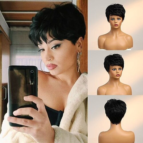 

Menneskehårblanding Paryk Kort Naturlig lige Pixie Frisure Side Del Frisure i lag Assymetrisk frisure Blond Sort Hvid Cosplay Curler & glattejern Naturlig hårgrænse Lågløs Brasiliansk hår Dame Alle
