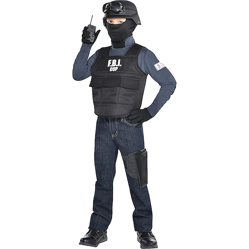 

Politi politimann karriere Kostymer Barne Gutt Cosplay Politiuniformer Fest Karneval Maskerade Festival / høytid polyester Svart Lett Karneval Kostumer Ensfarget