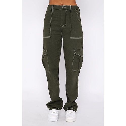 

Per donna Jeans Pantaloni cargo Denim Nero Verde scuro Di tendenza Casual / quotidiano Media elasticità Lunghezza intera Comfort Liscio S M L XL XXL