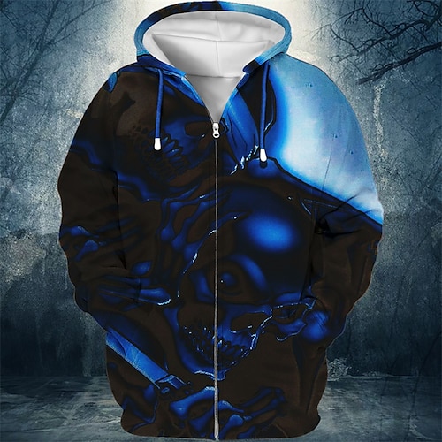 

Men's Full Zip Hoodie Jacket Red Royal Blue Blue Green Hooded Skull Graphic Prints Zipper Print Sports Outdoor Daily Sports 3D Print Streetwear Designer Casual Spring Fall Clothing Apparel