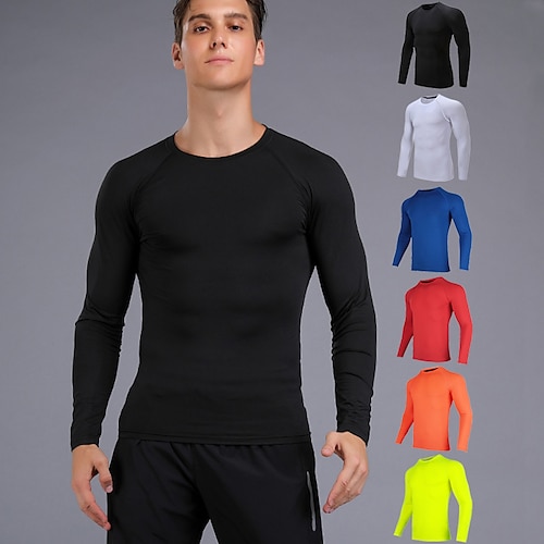 

Men's Compression Shirt Running Shirt Long Sleeve Base Layer Athletic Athleisure Winter Spandex Breathable Quick Dry Sweat wicking Running Jogging Training Sportswear Activewear Solid Colored