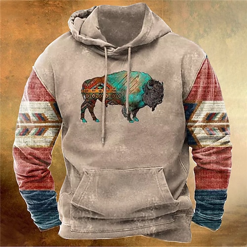 

Per uomo Felpa con cappuccio pullover Marrone Con cappuccio Color Block Stampe astratte Mucca Stampa Giornaliero Sport Stampa 3D Essenziale Streetwear Originale Primavera & Autunno Abbigliamento