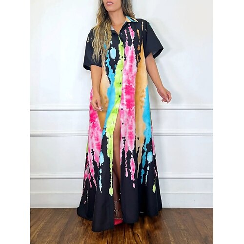 

Dame Lang kjole Maxikjole Skjortekjole Uformell kjole Print kjole Grafisk Fritid Klassisk Daglig Helg Knapp Lomme Kortermet Skjortekrage Kjole Løstsittende Svart Hvit Rød Vår Sommer S M L XL XXL