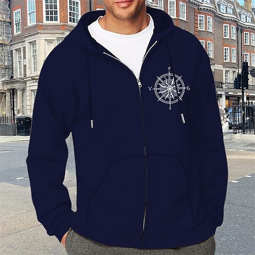 

Hombre Sudadera con capucha y cremallera completa Chaqueta Negro Blanco Vino Azul Marino Marrón Con Capucha Geométrico Estampados Deporte Diario Deportes Estampado en caliente Básico Design Casual