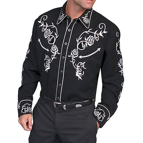 

Hombre Camisa camisa occidental Floral Estampados Cuello Vuelto Negro Exterior Calle Manga Larga Abotonar Estampado Ropa Moda Ropa de calle Design estilo occidental