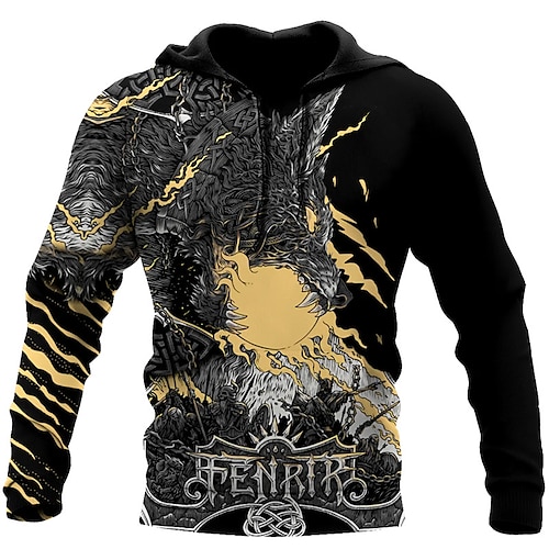 

Homme Sweat à capuche Jaune Capuche Animal Loup Imprimés Photos Imprimer du quotidien Des sports 3D effet basique Vêtement de rue Design Printemps Automne Vêtement Tenue Pulls Capuche Pulls