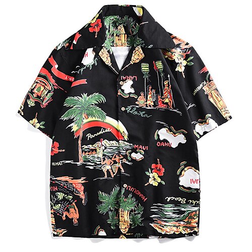 

Men's Shirt Summer Hawaiian Shirt Coconut Tree Graphic Prints Beach Turndown Black Casual Holiday Short Sleeve Button-Down Print Clothing Apparel Tropical Fashion Hawaiian Soft