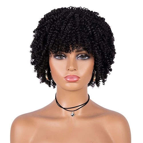 

parrucca afro parrucche sintetiche ricci crespi per donne nere parrucche afro ricci corti con frangia parrucche cosplay ricci naturali