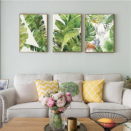 

3 Panels Botanical Prints Green Leaves Wall Art Modern Picture Home Decor Wall Hanging Gift With Inner Frame 12'' x 16'' (30x40cm)