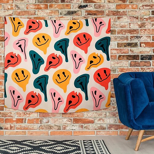 

Funny Wall Tapestry Art Decor Smile Face Wall Hanging Blanket Curtain Home Bedroom Living Room Decoration