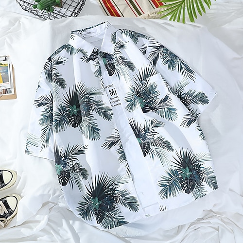 

Men's Shirt Summer Hawaiian Shirt Coconut Tree Graphic Prints Turndown White Outdoor Street Short Sleeves Button-Down Print Clothing Apparel Tropical Fashion Hawaiian Designer