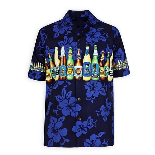 

Men's Shirt Summer Hawaiian Shirt Graphic Prints Beer Turndown White Blue Casual Holiday Short Sleeve Button-Down Print Clothing Apparel Tropical Fashion Hawaiian Soft