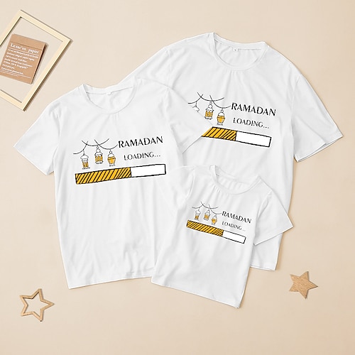

Familiestil Ramadan T skjorte Grafisk Bokstaver Avslappet Crewneck Hvit Kortermet Daglig Matchende antrekk
