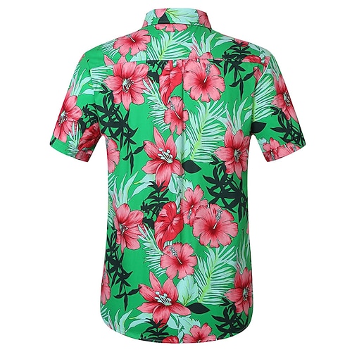 

Men's Shirt Summer Hawaiian Shirt Floral Graphic Prints Turndown Black Pink Red Green Street Casual Short Sleeves Button-Down Print Clothing Apparel Tropical Fashion Hawaiian Designer