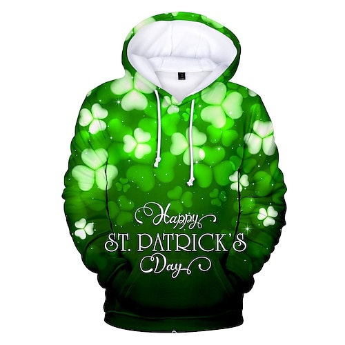

St. Patrick's Day kløver irsk Hattetrøje Animé Lomme foran Graphic Hattetrøje Til Herre Dame Unisex Voksne 3D-utskrift 100% Polyester Fritid / hverdag