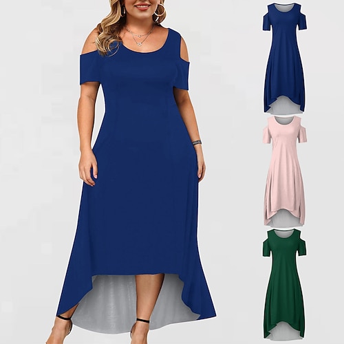 

Per donna Plus Size Abito casual Abito linea A Tinta unica Abito lungo Abito lungo Manica corta più alto basso Girocollo Essenziale Giornaliero Rosa Blu marino Primavera Estate XL XXL 3XL 4XL 5XL
