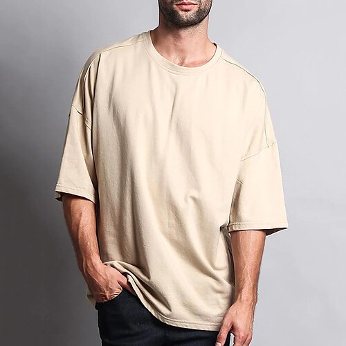 

Herre T skjorte Oversized skjorte عادي Crew-hals Feriereise Ut på byen Kort Erme Klær Kul Stilfull Enkel Klassisk Stil